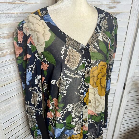 CABI 3762 Womens LARGE Snake Charmer Sheer Dark Floral Blouse Top Balloon Sleeve - Picture 12 of 16